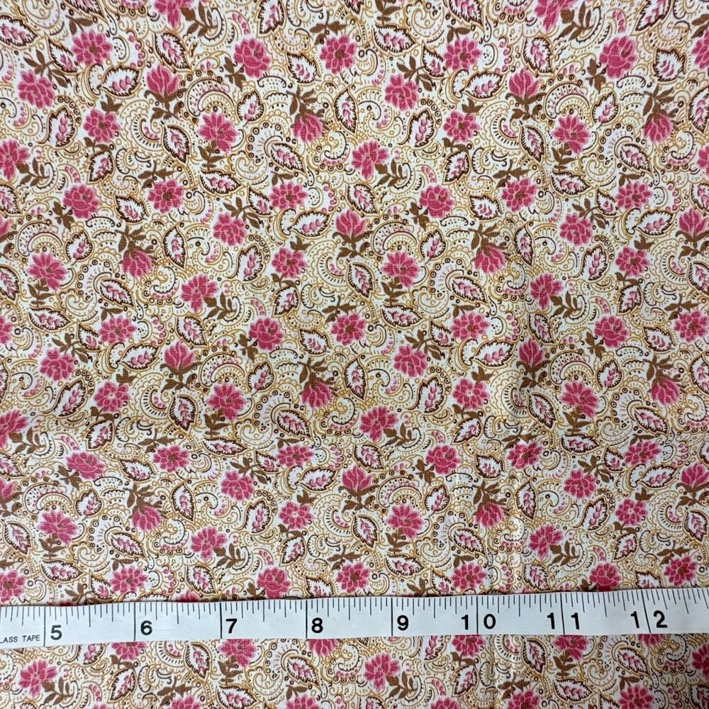 Vintage Fabric 36" x 35" 1/2 YD Ditsy Floral Paisley Print Pink Brown Orange